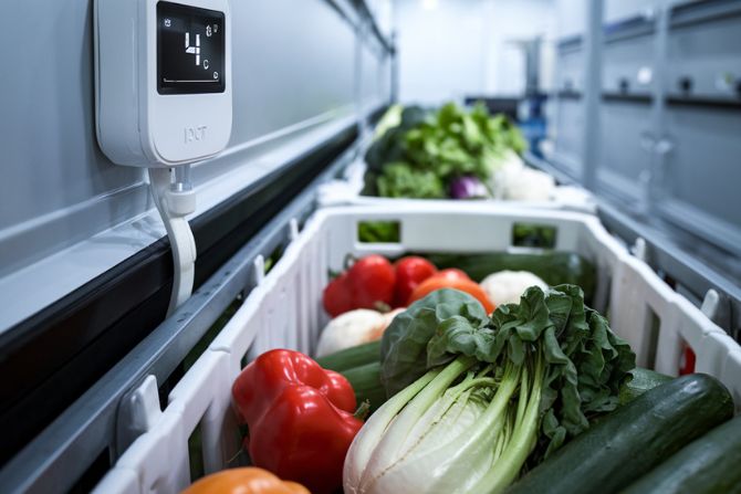 Real-time temperature sensor monitoring a perishable shipment