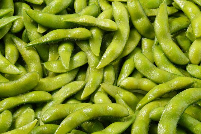 Close-up of fresh soybeans, a major product in the perishable foods list imported by Mexico from the U.S.