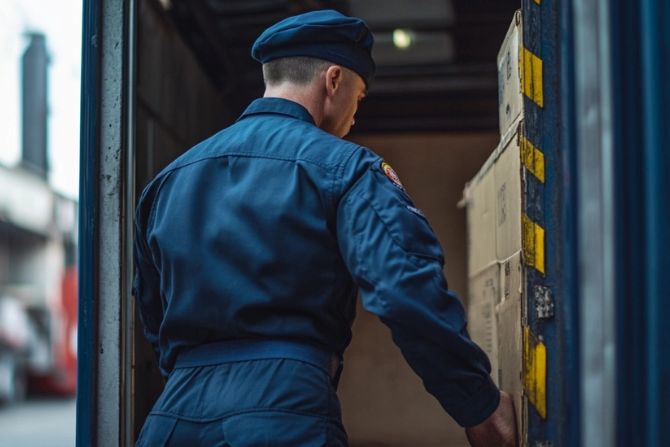 Customs officials inspecting a truck to ensure compliance with cross-border regulations.
