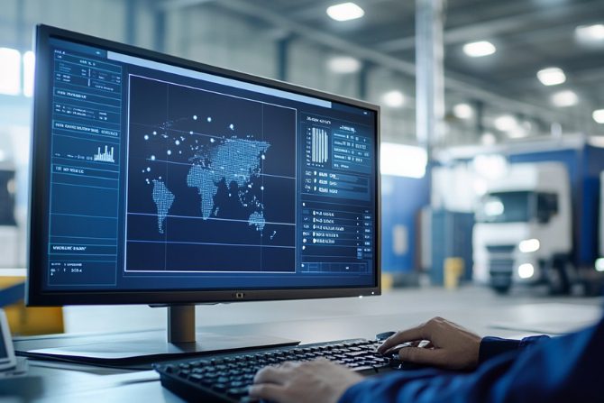 A computer screen showing a real-time logistics tracking system.