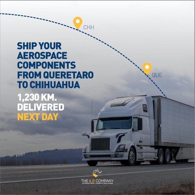 Truck transporting aerospace components from Querétaro to Chihuahua, aerospace logistics in Mexico